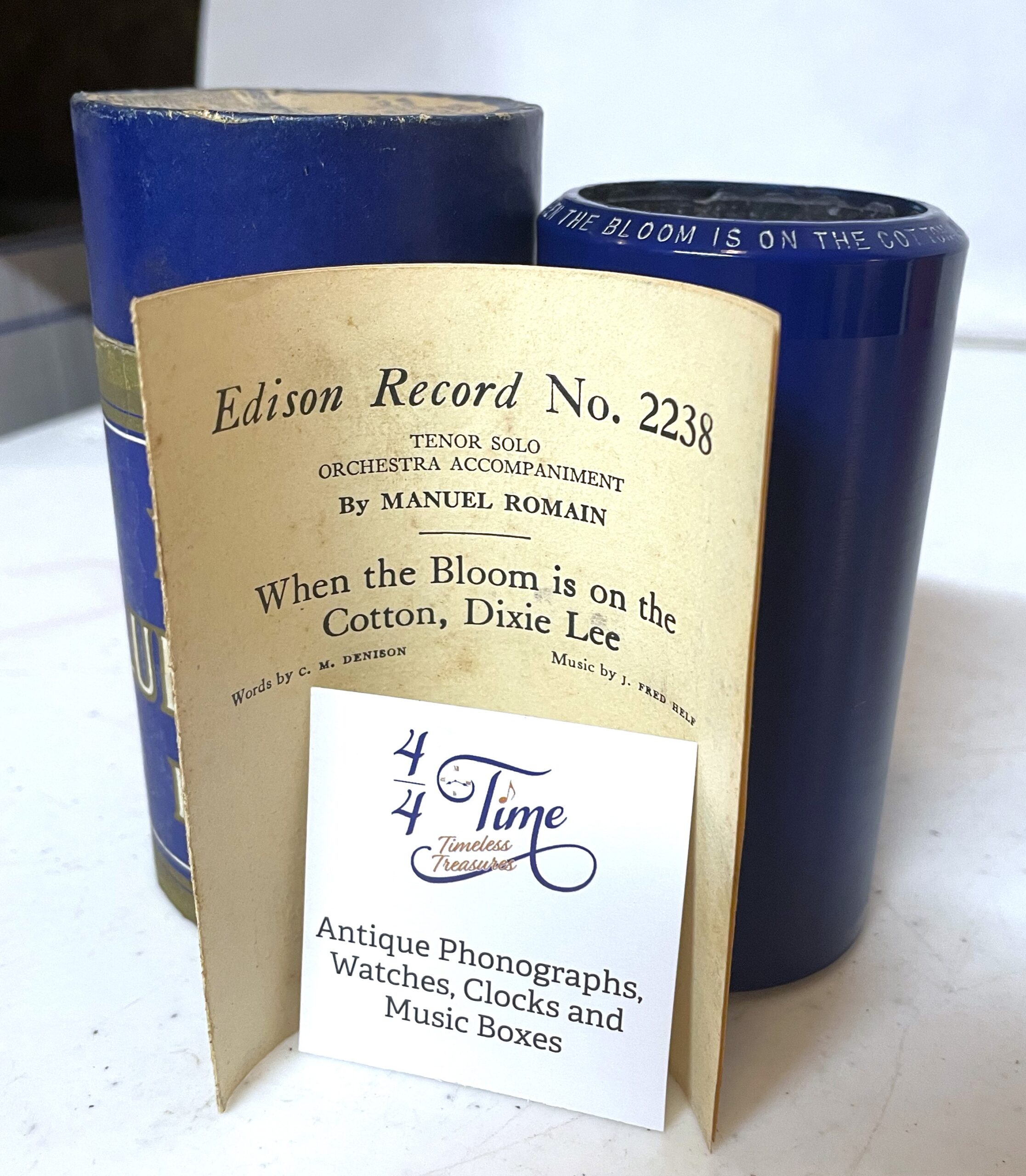 Edison 4 min. Cylinder… “When the Bloom is on the Cotton, Dixie Lee” (Excellent Condition!)