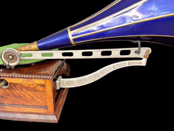 Antique Columbia “BA” Front-Mount Disc Phonograph with Blue Petal Horn – Early 1900s Vintage Record Player - Image 4