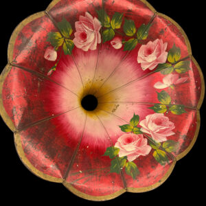 Authentic Early Phonograph Horn – Red Morning Glory with Painted Flowers, Untouched Original!